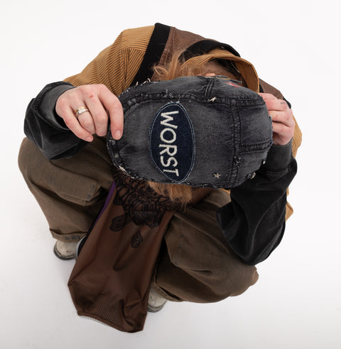 Die Horny x WOAT  the "WORST" flat cap DENIM BLACK